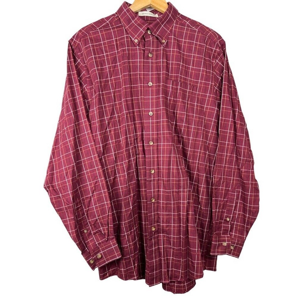 LL Bean Mens L-Tall Red Plaid Wrinkle Resistant Long Sleeve Button Down Shirt
